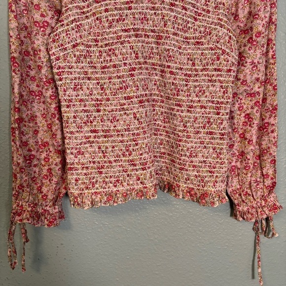 Anthropologie Ranna Gill Floral Pink Smocked Long Sleeve Blouse Size XS Feminine - Picture 6 of 12